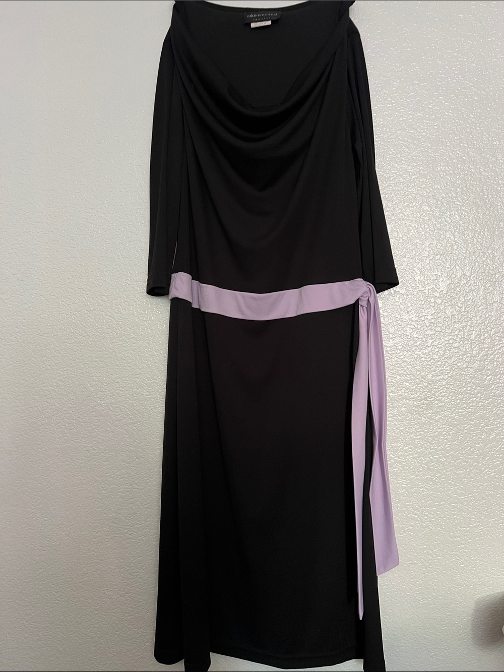 connected apparel Black Long Sleeve Dress with Lilac Waist Sash